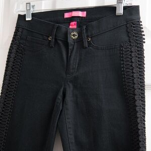 LILLY PULITZER Onyx Black Jeans Lace Trim South Ocean Skinny Super Stretch‎ Sz 2